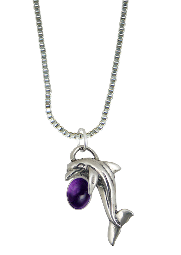 Sterling Silver Little Dolphin Pendant With Amethyst